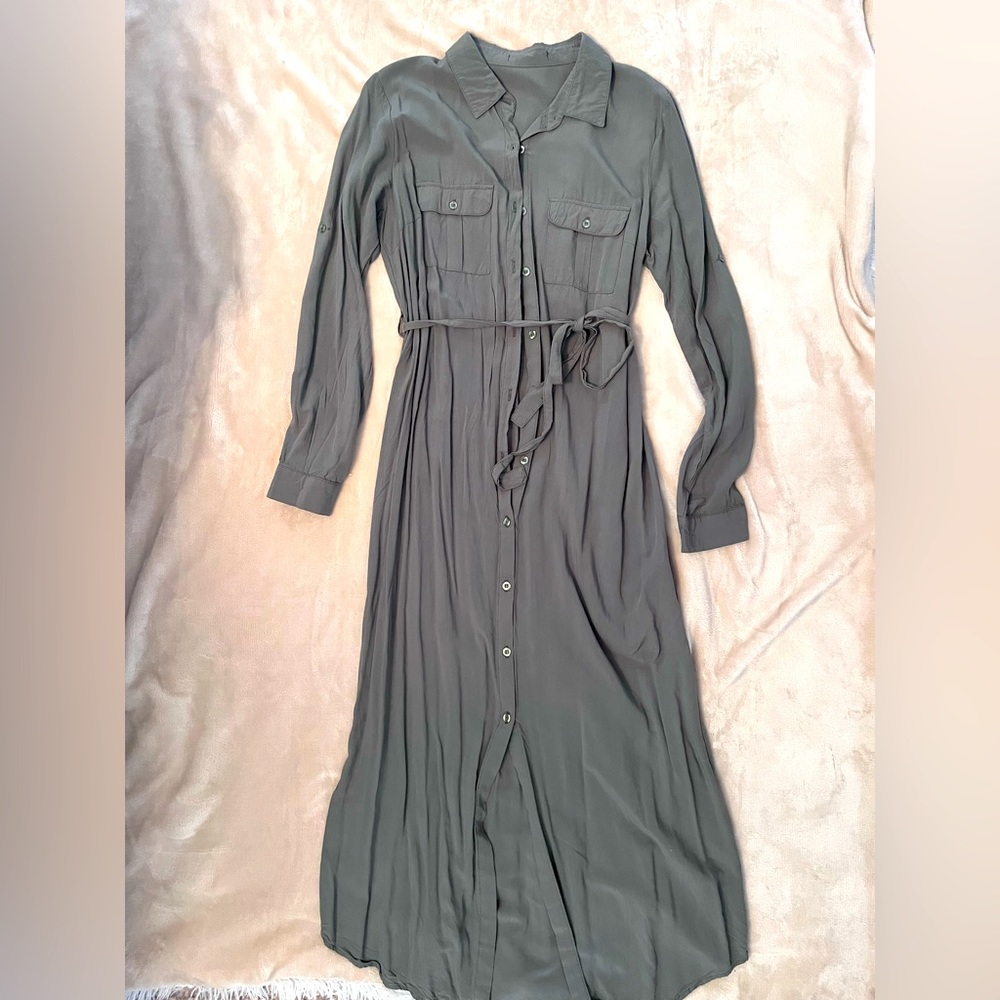 Green Military Style Maxi Dress - Size Medium